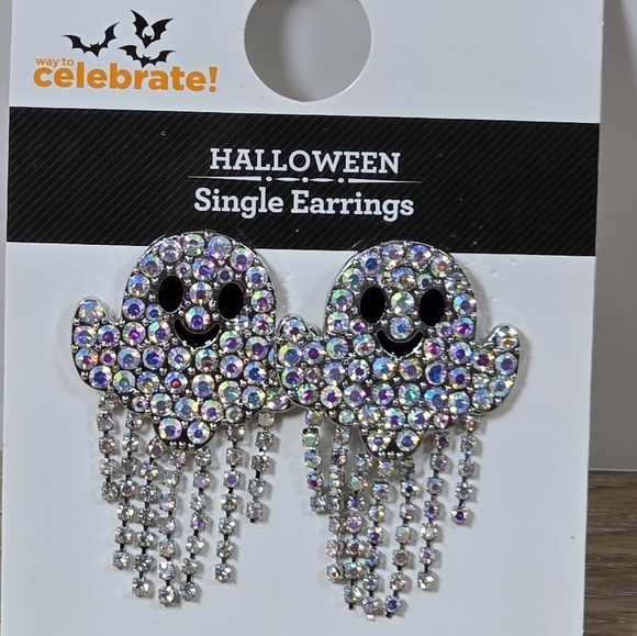 Rhinestone Look Bling Ghost Earrings Hypo Allergentic Nwt - Picture 2 of 2
